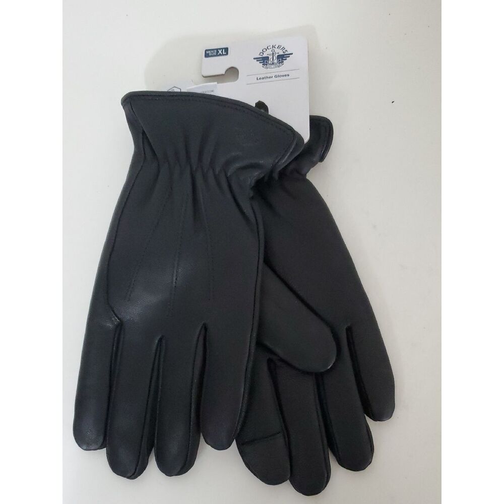 Dockers Men’s Black Leather Gloves Easy Texting Lined XL NWT
